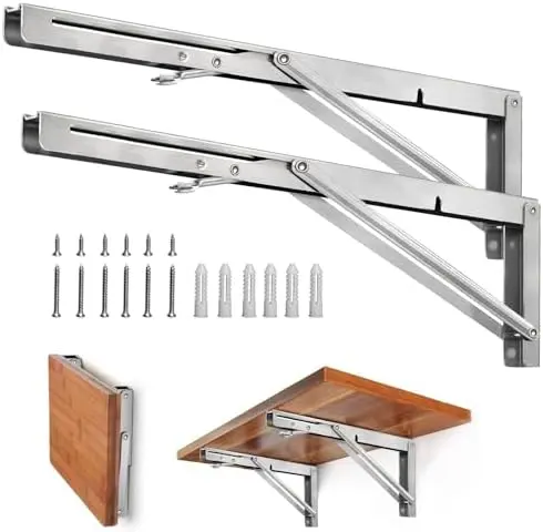 Folding Shelf Brackets - 20 Inch Heavy Duty Stainless Steel Collapsible Shelf Bracket for Bench Table, Space Saving DIY Bracket, Max Load