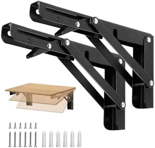 Folding Shelf Brackets 8 inch Foldable Shelf Bracket Heavy Duty Collapsible Shelf Brackets DIY Wall Mounted Fold Down Table Bracket Space-Saving for Benches Workstation (2PCs, Max.Load 133 lbs)