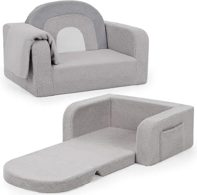 Foryoomi Kids Couch, 2-in-1 Soft Toddler Couch Fold Out