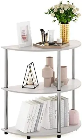 FRANS Toolless Half Round 3-Tier Entryway Table, White Wood