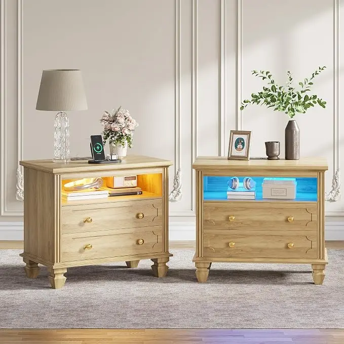 FREDEES 28'' Large Nightstands Set of 2, Smart Bedside Tables