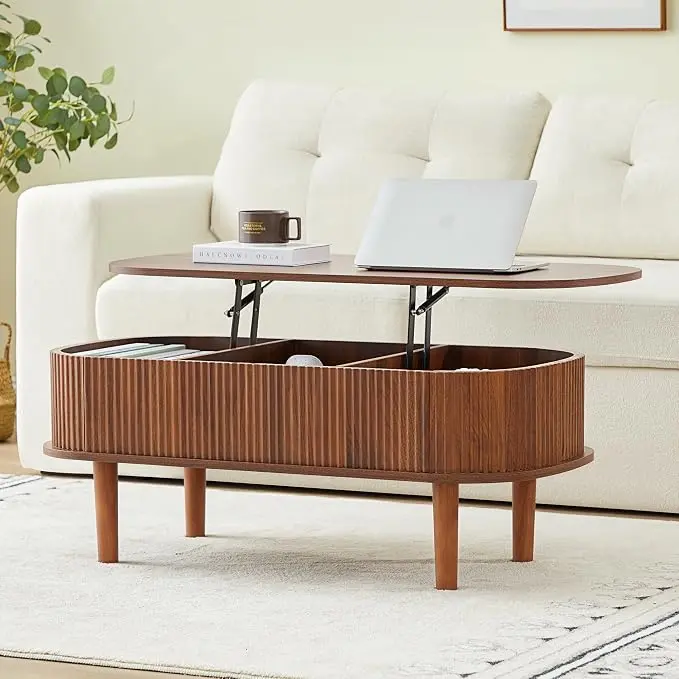 Fully Assembled Fluted Lift Top Coffee Table