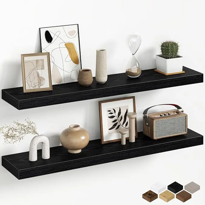 Fun Memories 32 Inch Floating Shelves Wall-Mounted, Rustic Wood Shelf