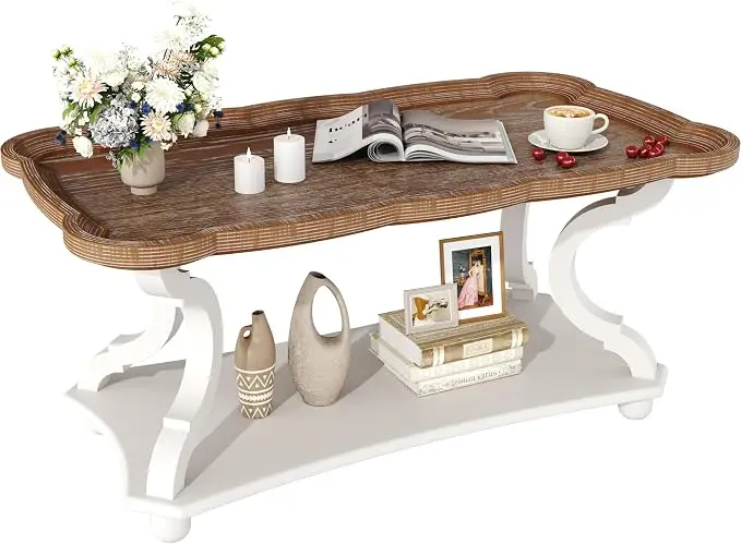 Function Home Farmhouse Coffee Table, 2-Tier Center Table
