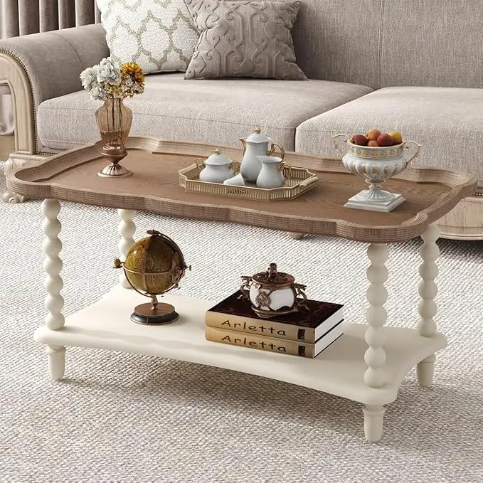 Function Home Farmhouse Coffee Table, 2-Tier Center Table