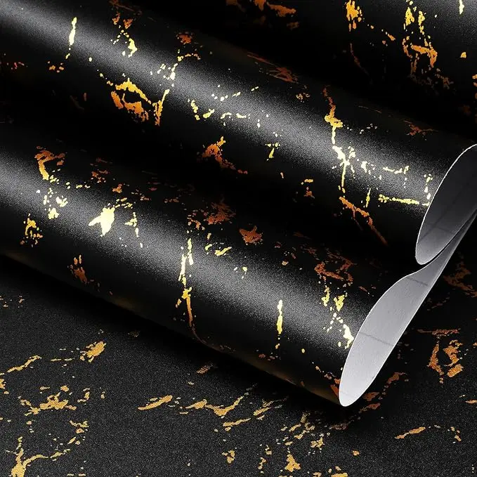 FunStick Thick Black and Gold Marble Contact Paper