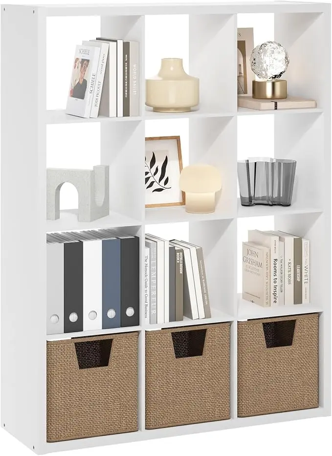 Furinno Cubicle Book Shelf, 12-Cube Bookshelf, Extra Thick Frame Reversible