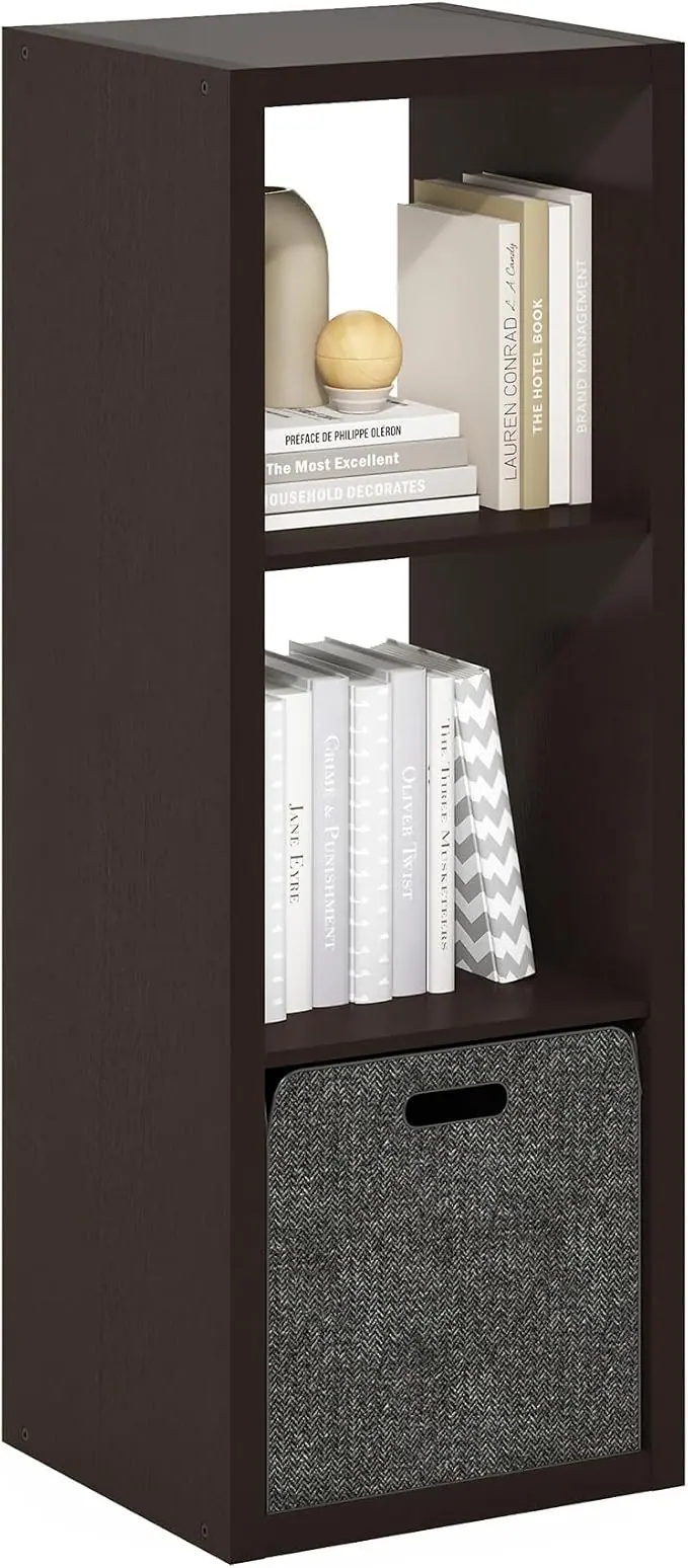 Furinno Cubicle Book Shelf, 3-Cube Bookshelf, Extra Thick Frame Horizontally &