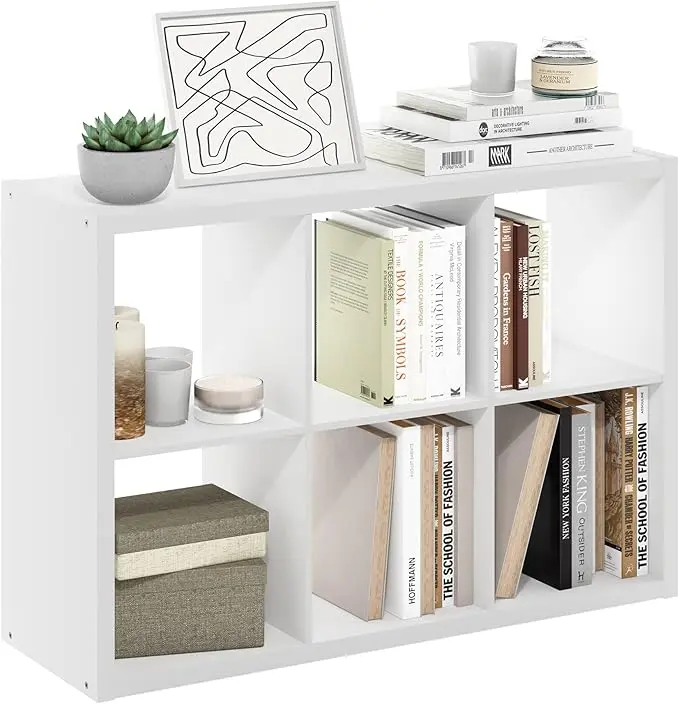 Furinno Cubicle Book Shelf, 6-Cube Bookshelf, Extra Thick Frame Horizontally &