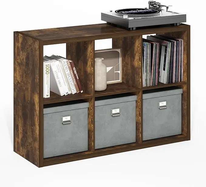 Furinno Cubicle Book Shelf, 6-Cube Bookshelf, Extra Thick Frame Horizontally &