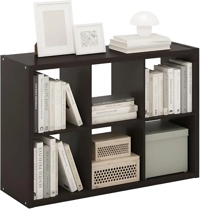 Furinno Cubicle Book Shelf, 6-Cube Bookshelf, Extra Thick Frame Horizontally &