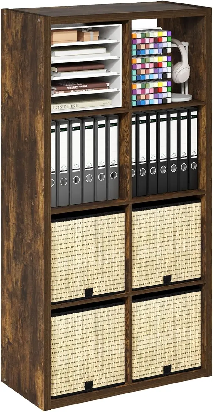 Furinno Cubicle Book Shelf, 8-Cube Bookshelf, Extra Thick Frame Horizontally &