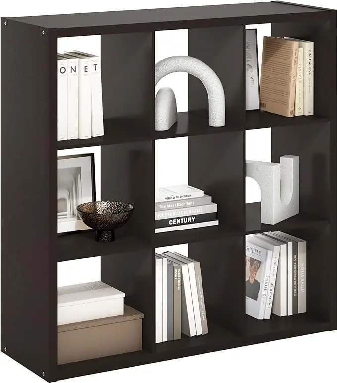 Furinno CUBICLE Book Shelf, 9-Cube Bookshelf, Extra Thick Frame Reversible
