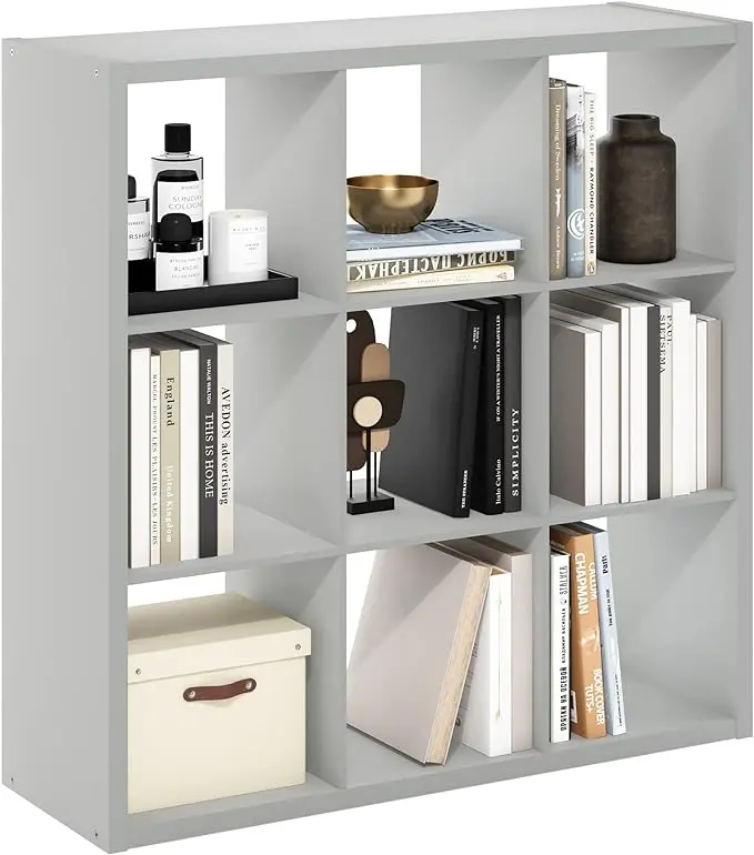Furinno Cubicle Open Back Decorative Cube Storage Organizer, Light Grey