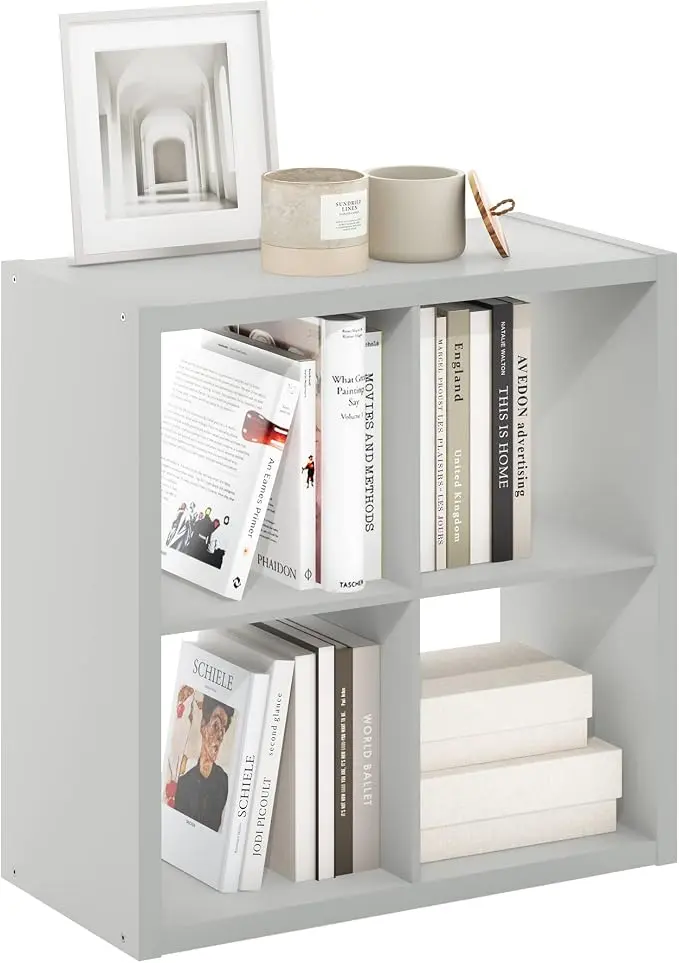Furinno Cubicle Open Back Decorative Cube Storage Organizer, Light Grey