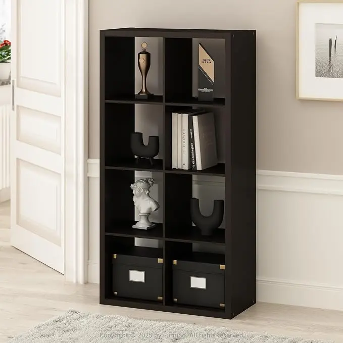 Furinno Simple Cube Storage Organizer, 8-Cube Display Shelf, Open Back Shelving