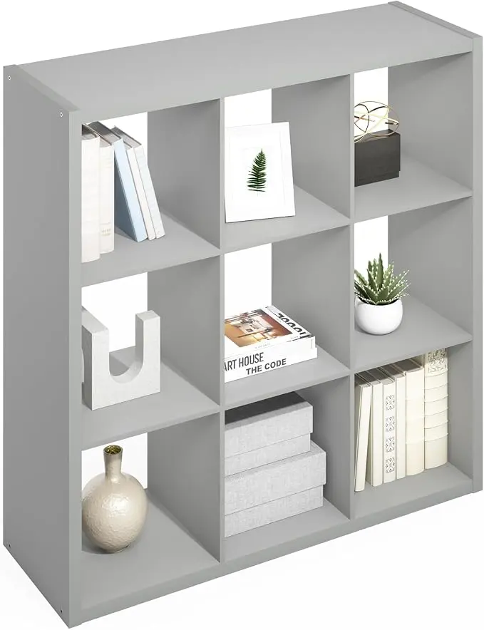 Furinno Simple Cube Storage Organizer, 9-Cube Display Shelf, Open Back Shelving