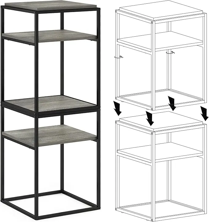 Furinno Simplistic End Side Night Stand/Bedside Table with Stainless Steel Tubes, Stackable Metal Frame, French Oak Grey