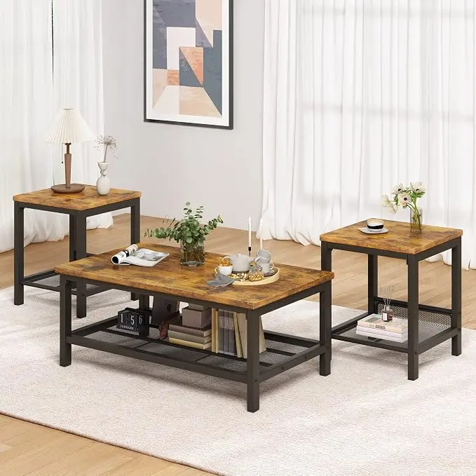 furlinkhm Coffee Table Set of 3, Industrial Coffee Table