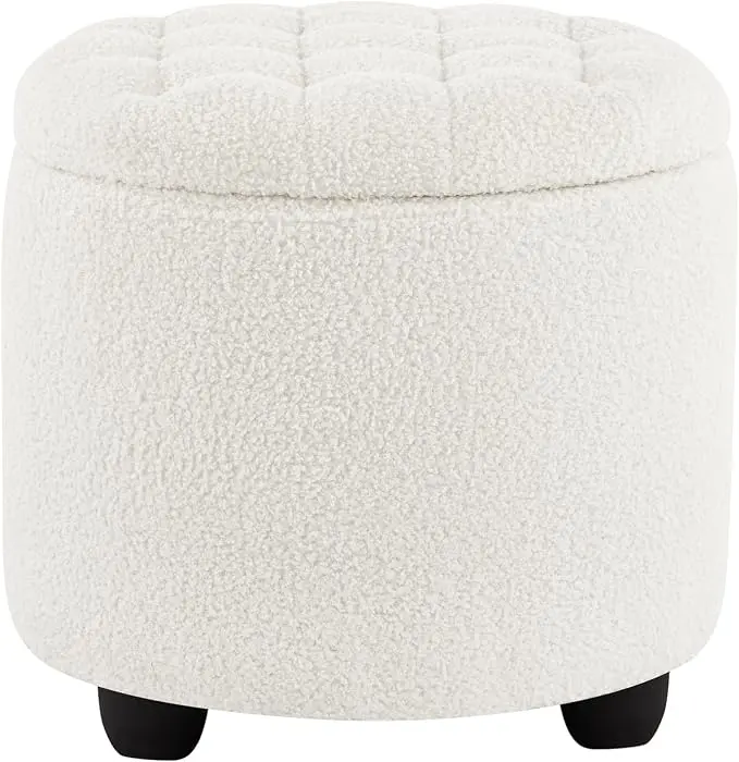 Furniliving Modern Round Storage Ottoman, Button Tufted Ottoman Footstool
