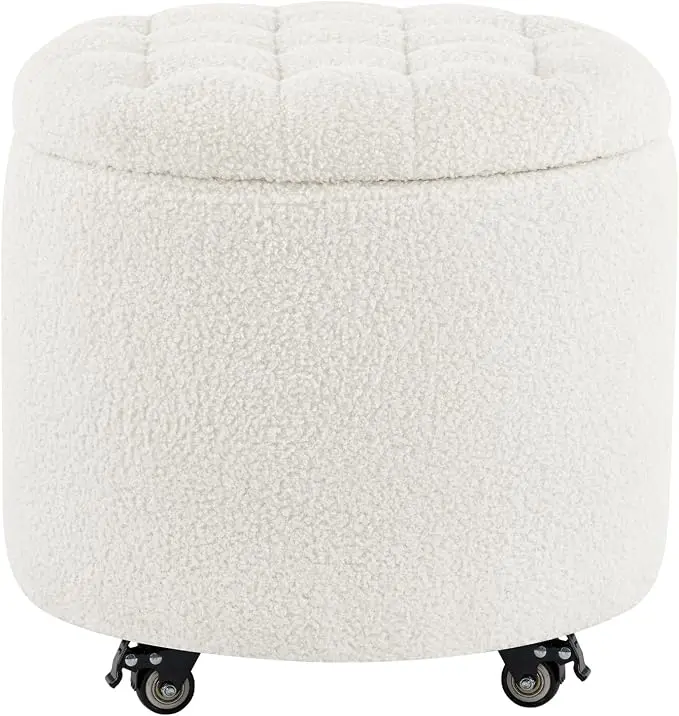 Furniliving Modern Round Storage Ottoman