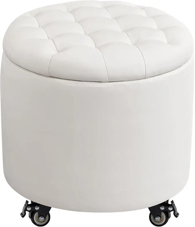 Furniliving Upholstered Button Tufted Round Ottoman