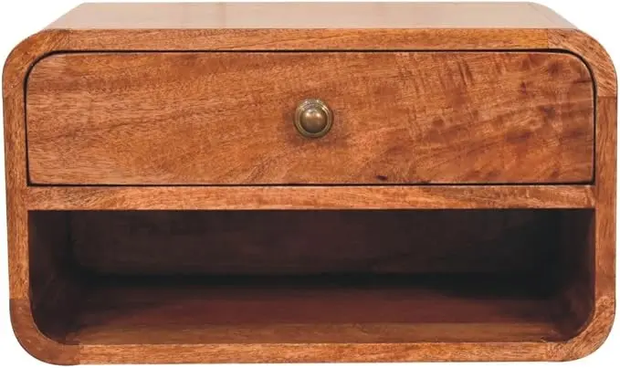Furniture Solid Wood Curved Honey Caramel Wall Mounted Bedside