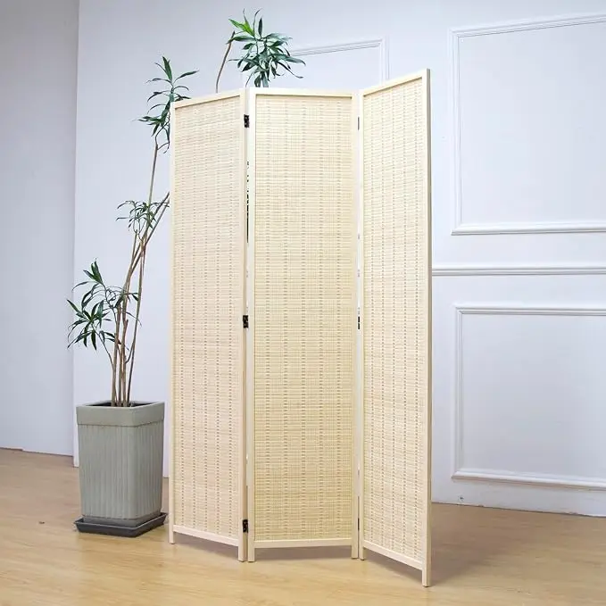 Furnnylane 3 Panel Room Divider and Folding Panel Screen, Bamboo Panel Divider