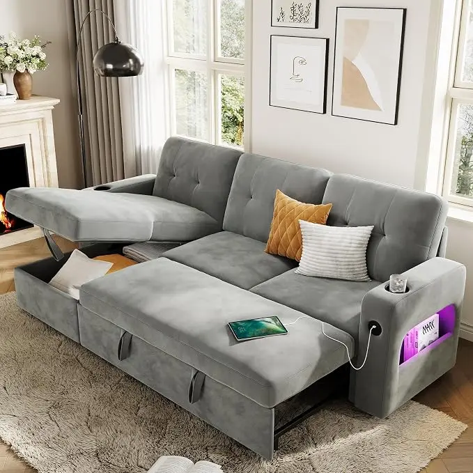 GarveeHome 84 Inch Sleeper Sofa Couch, L-Shaped Sofa, Convertible Pull Out Sofa