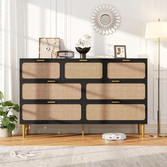 GarveeHome Rattan 7 Drawer Dressers