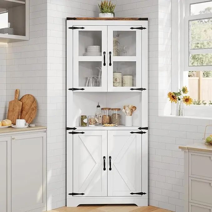 GarveeHome Tall Corner Cabinet, Farmhouse Corner Storage Cabinet