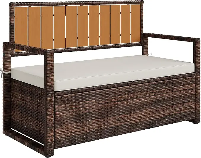 GarveeLife Wicker Storage Bench, Outdoor Rattan Stool