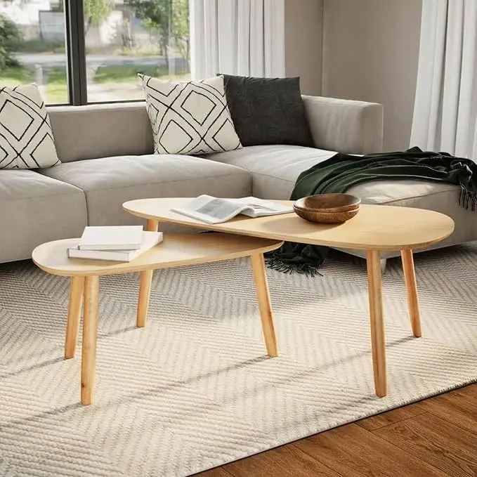 Gecheer Scandinavian Style Solid Pine Wood Coffee Tables