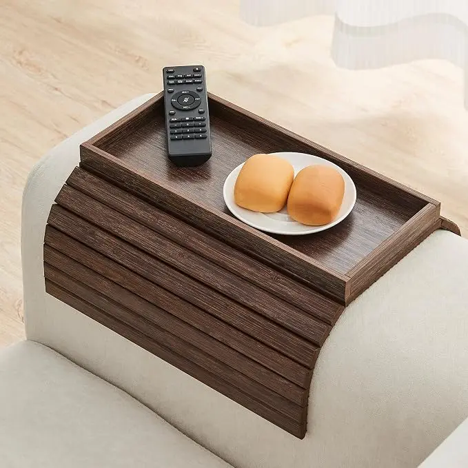 GEHE Bamboo Sofa Arm Tray, Foldable Couch Arm Tray Side Table, Anti-Falling