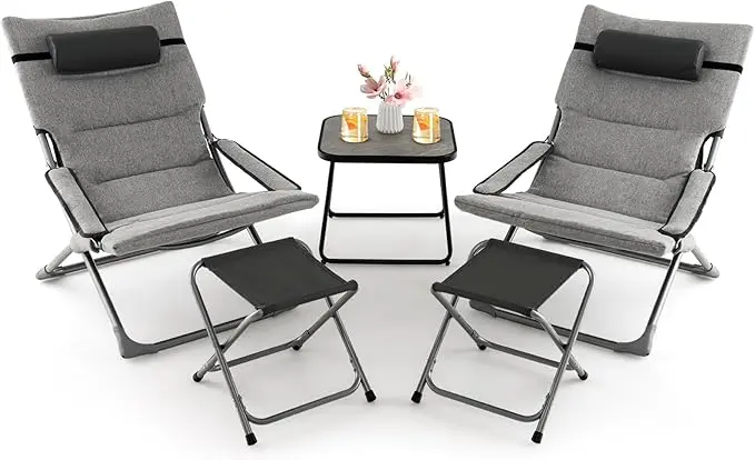 Giantex 5-Piece Patio Bistro Set, Folding Lounge Chairs