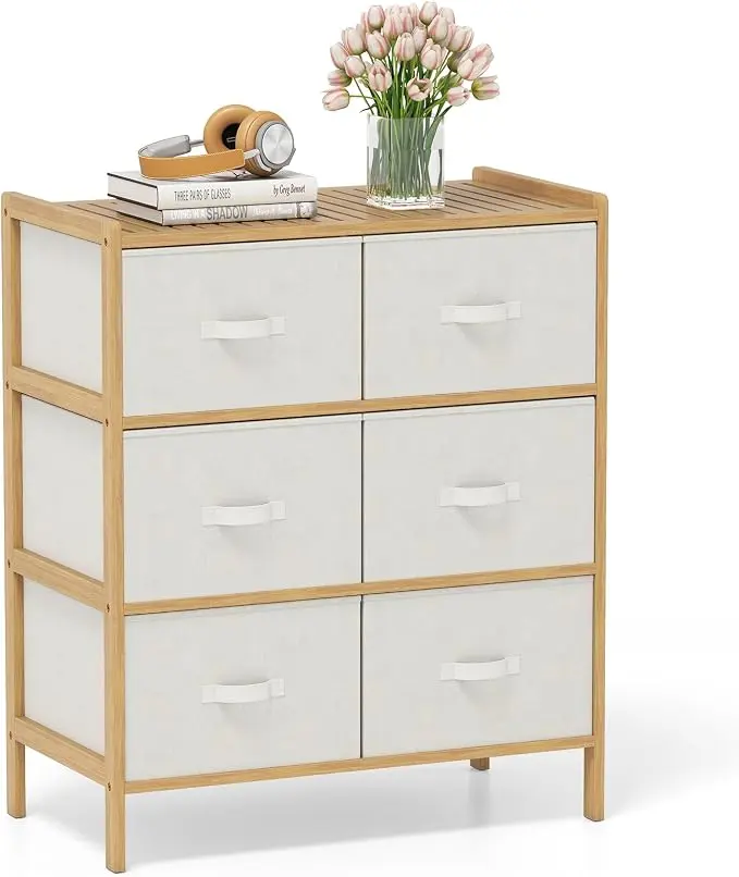 Giantex 6-Drawer Dresser for Bedroom, Bamboo Storage Tower