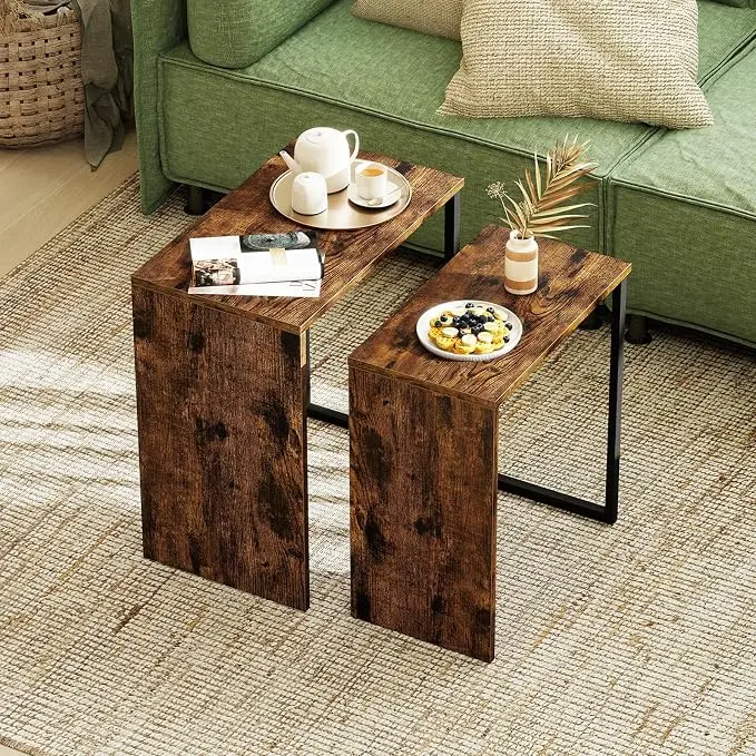 Giantex Nesting Coffee Table Set of 2, Rectangular Stackable Side Tables
