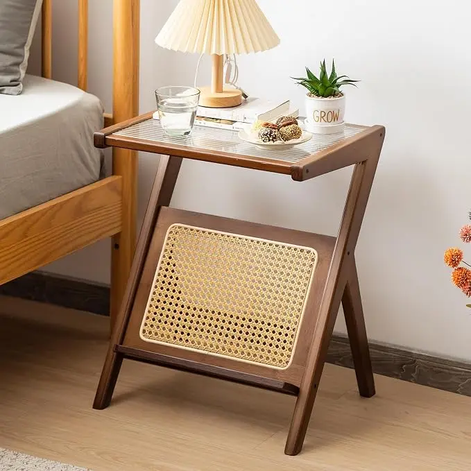 Giantex Rattan Side Table, Boho Nightstand