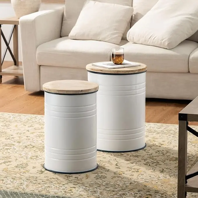 Glitzhome Rustic Storage Ottoman Seat Stool, Farmhouse End Table, Galvanized