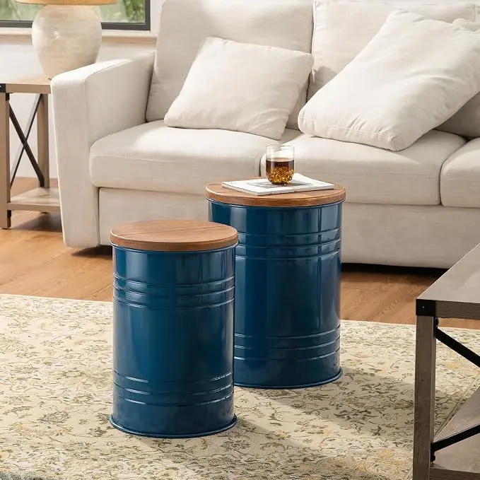 Glitzhome Rustic Storage Ottoman Seat Stool, Farmhouse Nesting End Table