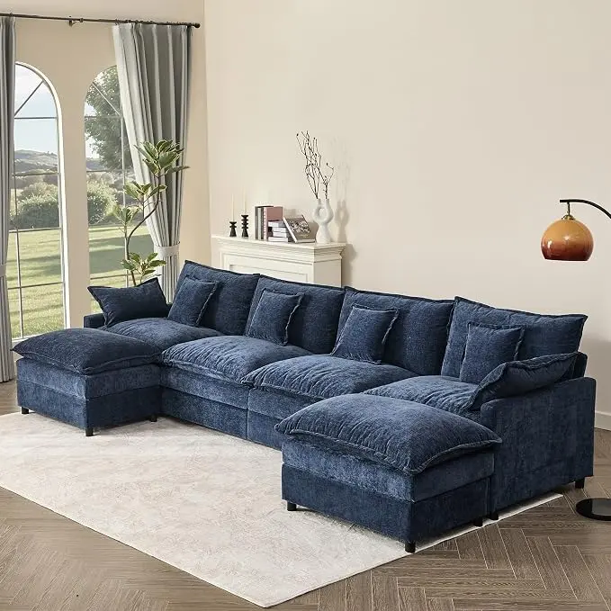 GOSUHI 142.5" U Shaped Couch, Modular Sectional Sofa, 3-Seater Comfy Cloud Couch