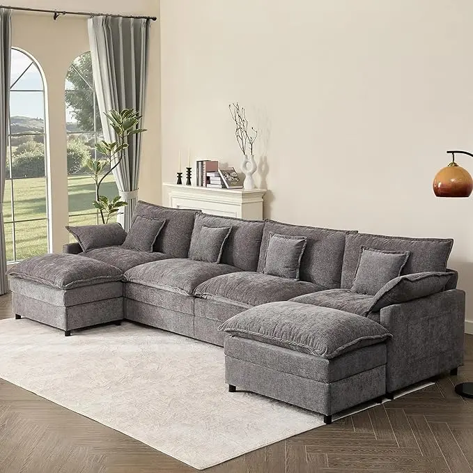 GOSUHI 142.5" U Shaped Couch, Modular Sectional Sofa, 3-Seater Comfy Cloud Couch