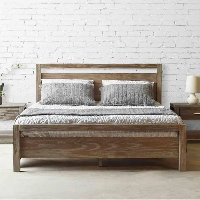 Grain Wood Furniture Loft King Size Solid Wood Bed, Weathered Pine