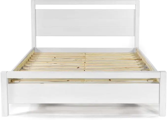 Grain Wood Furniture Loft Queen Size Solid Wood Bed, Brushed White