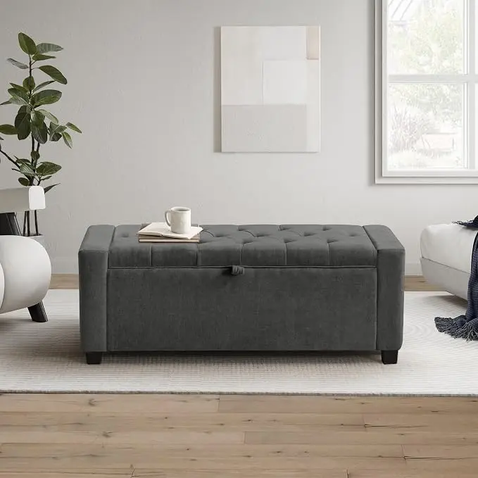 GRAINELL Storage Ottoman Bench, Upholstered Tufted Bedroom Bench