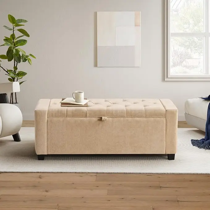 GRAINELL Storage Ottoman Bench, Upholstered Tufted Bedroom Bench