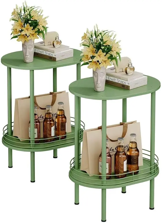 Green Side Table Set of 2, Small Modern Round Side Table