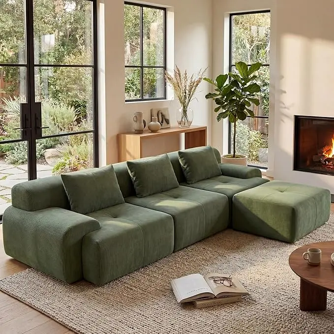GRUSIGN 108'' Modular Sectional Boneless Sofa, Tufted Sectional Couches