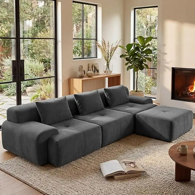GRUSIGN 118'' Modular Sectional Oversized Boneless Couch, Tufted Cloud