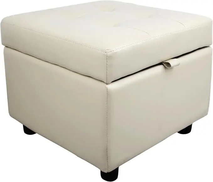 H&B Luxuries Tufted Leather Square Flip Top Storage Ottoman Cube Foot Rest